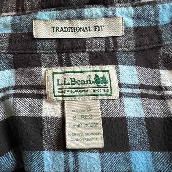 LL BEAN Traditional Fit Flannel Plaid Long Sleeve Shirt Size Small - Picture 8 of 8